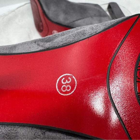 Gray high heel boots red bottom suede zipper back. Ankle strap date work sz 38 - Picture 6 of 16